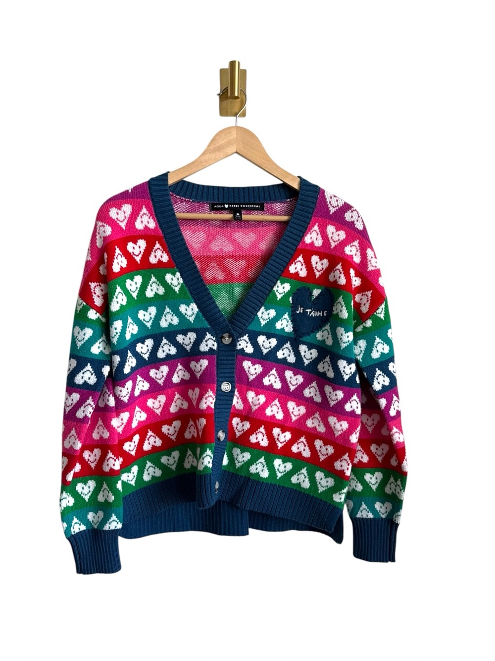 AQUA x Kerri Rosenthal Smile Heart Cardigan XS Oversized
